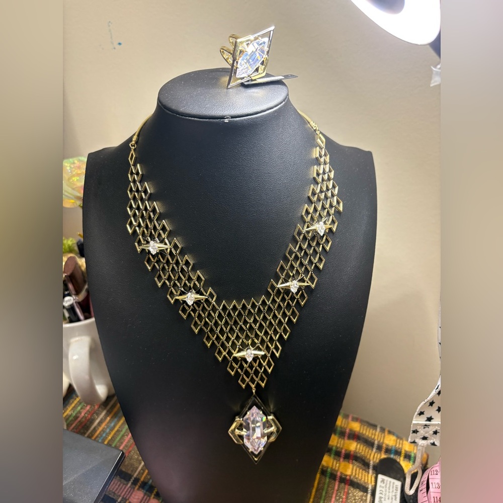nOir Jewelry Gold Plated Necklace and Ring Set with Crystal Details